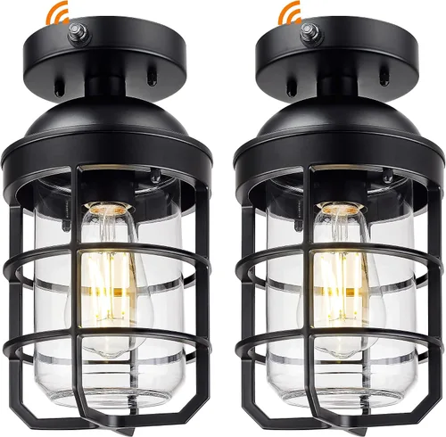 Miniatura 14 de Emliviar Lámpara de techo estilo granja, luz semiempotrada vintage para interior, luz de seguridad con vidrio templado transparente, acabado