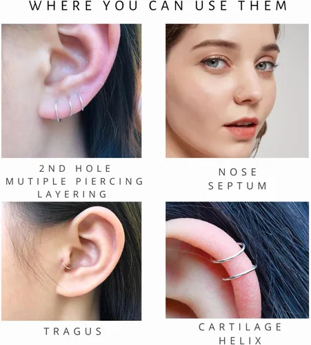 Miniatura 121 de Small Gold or Sterling Silver Huggie Hoop Earrings for Women Cartilage Nose Helix Tragus