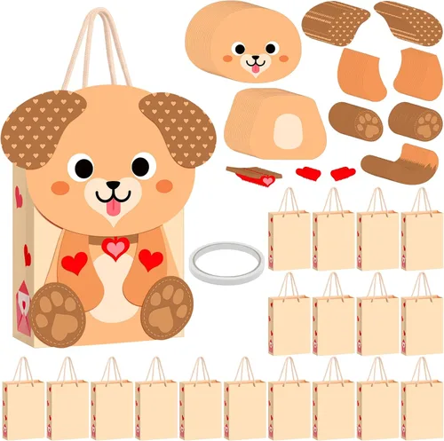 Miniatura 7 de Juego de 18 bolsas divertidas de San Valentín para personas, bonita caja de dulces con asa, bolsa de papel de regalo, manualidades de San Valentín