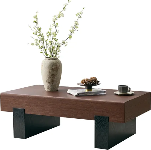 Miniatura 12 de Mesa de centro rectangular rústica de 47.24 pulgadas MDF con patas de metal para sala de estar, comedor, dormitorio, oficina A-rectángulo-marrón