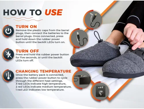 Miniatura 11 de Pantuflas térmicas para hombres y mujeres: desgaste recargable para pies con 3 ajustes de temperatura que mantiene los pies calientes hasta 11 horas