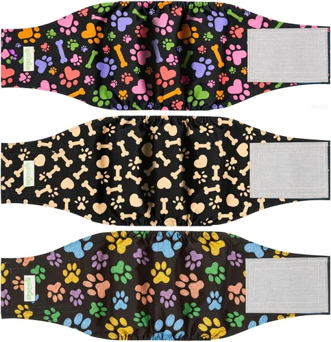 Miniatura 16 de Pañales para perro macho Wegreeco, lavables (paquete de 2), envoltorio para vientre lavable para perro macho, multicolor/fantasía (JEANS)