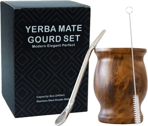 Miniatura 8 de LA FEE Yerba Mate Juego de Calabaza Natural/Taza de Té Marrón (Taza de Mate Tradicional Original - 8 Onzas), Incluye Bombilla de Yerba Mate