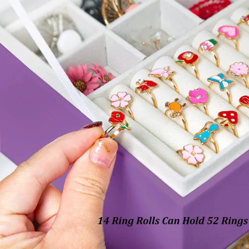 Miniatura 41 de Joyero de pendientes para mujeres y niñas, organizador de aretes de 5 capas, caja organizadora de joyas blanca con candado, collares y aretes