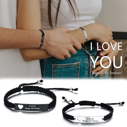 Miniatura 4 de XUANPAI Personalized Handmade Braided Bracelet with Hollow Heart Symbol Adjustable Rope Woven Bangle for Couple