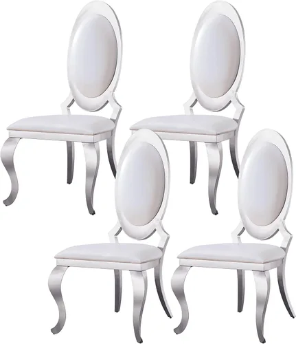 Miniatura 17 de Juego de 6 sillas de comedor modernas tapizadas de cuero con patas de acero inoxidable plateadas, sillas de cocina contemporáneas sin brazos