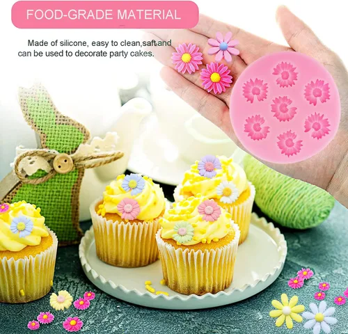 Miniatura 5 de 4 Piezas Moldes de Silicona de Flores Rosa Moldes de Silicona de Margarita Crisantemo Formas de Flores Pequeñas Moldes de Fondant Pastel Chocolate