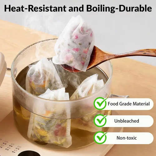 Miniatura 5 de 300 bolsas de té desechables para té de hojas sueltas, bolsas de filtro de té de grado alimenticio de fibra de maíz natural con cordón, bolsa