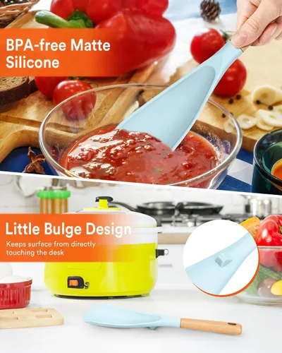 Miniatura 5 de Cuchara de cocina para utensilios de cocina antiadherentes, ideal para cocinar y servir silicona mate resistente sin BPA, cuchara con mango de Azul