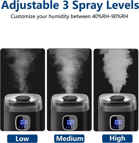 Miniatura 2 de KZF Humidificador grande para dormitorio, humidificador ultrasónico de niebla fría de 9L/2.5 galones con humidistato, boquilla de 360°, nivel