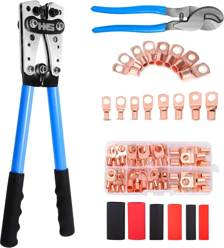 Miniatura 8 de HKS Herramienta de prensado de terminales de cable de batería 10-1 AWG - Engarzadora de cable resistente para terminales de anillo Terminales