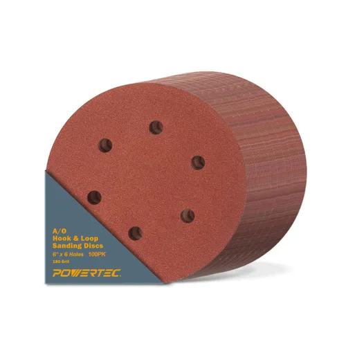 Miniatura 17 de POWERTEC 60 grano, 50 unidades, discos de lijado de 6 pulgadas – Gancho y bucle, almohadillas de lijadora orbital de óxido de aluminio de 6