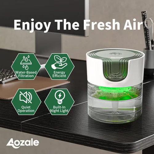 Miniatura 6 de Aozale - Purificador de aire de agua para el hogar, limpiador de aire y humidificador a base de agua, difusor de aroma, elimina los olores y el humo