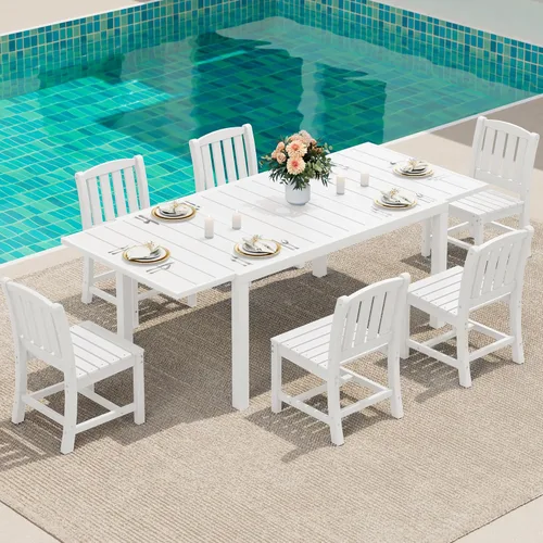 Miniatura 47 de SERWALL Juego de comedor para exteriores de 9 piezas, mesa de comedor expandible de 60 a 83 pulgadas y 8 sillas de polietileno de alta densidad