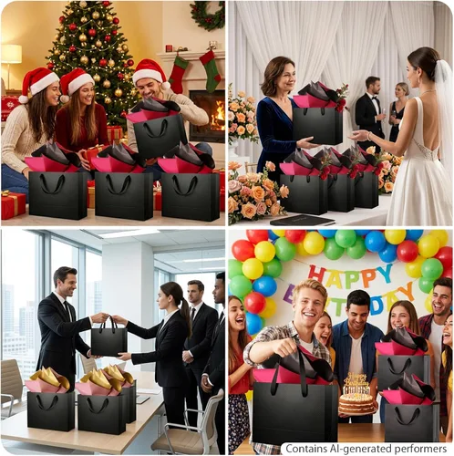 Miniatura 3 de 12 bolsas de regalo grandes de 13 x 5 x 10 pulgadas, bolsas de regalo grandes color negro mate con asas para el día de Acción de Gracias y todas