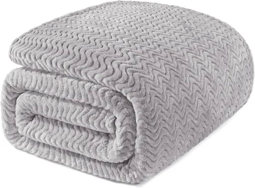 Exclusivo Mezcla Manta King para cama, acogedora manta ligera de vellón con textura ondulada decorativa adecuada para invierno, gris claro, 90 x 104
