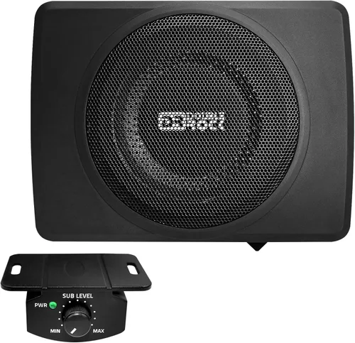CB08 - Subwoofer delgado para automóvil de 8 pulgadas con amplificador integrado, 600 W máx./120 W RMS, perfil ultra bajo de 2.56 pulgadas, control