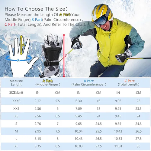 Miniatura 6 de Guantes de esquí, guantes de nieve impermeables y transpirables más cálidos para clima frío, se adaptan tanto a hombres como a mujeres, para padres