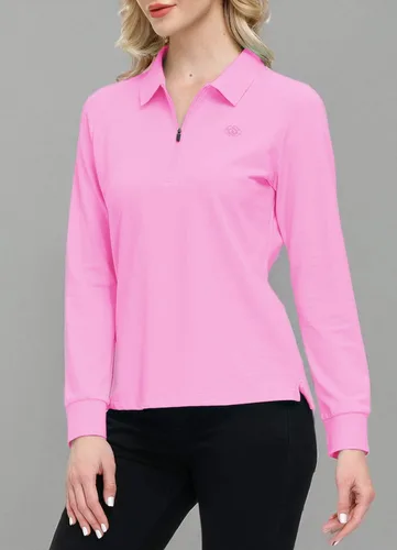 Miniatura 52 de JINSHI Polo de golf para mujer, de manga larga, con cremallera, deportiva, de secado rápido, atlética, casual, ajustada