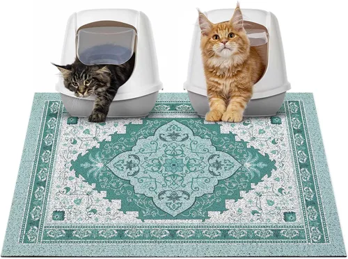 Miniatura 30 de Glittme Alfombrilla de Arena para Gatos con Base Antideslizante, Alfombrilla de Caja de Arena Impermeable que Atrapa la Arena, Fácil de Limpiar