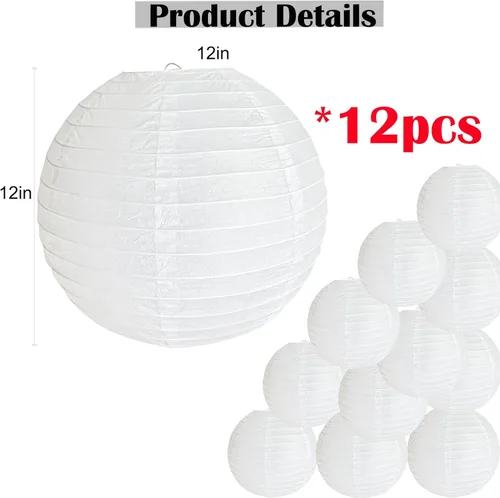 Miniatura 3 de 12 linternas de papel blanco de 12 pulgadas, faroles de papel para decoración de Halloween, faroles chinos, lámpara de papel redonda