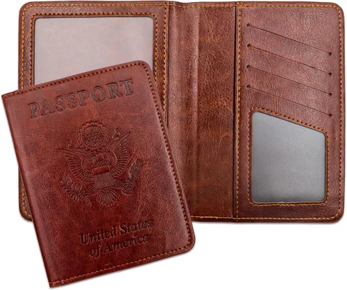 Miniatura 13 de Soporte para pasaporte para artículos esenciales de viaje, con bloqueo RFID, funda para tarjetas, funda de piel sintética para pasaporte