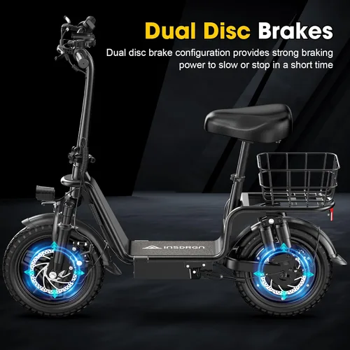 Miniatura 4 de INSDRGN Scooter eléctrico para adultos con asiento, motor pico de 1000 W, 48 V, 10.4 AH, scooter eléctrico plegable, neumáticos de 14 pulgadas, 20