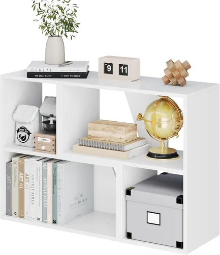 Miniatura 10 de MapleGrace Organizador de almacenamiento de 6 cubos, estantes de almacenamiento de madera con paneles traseros, estantería apilable para sala