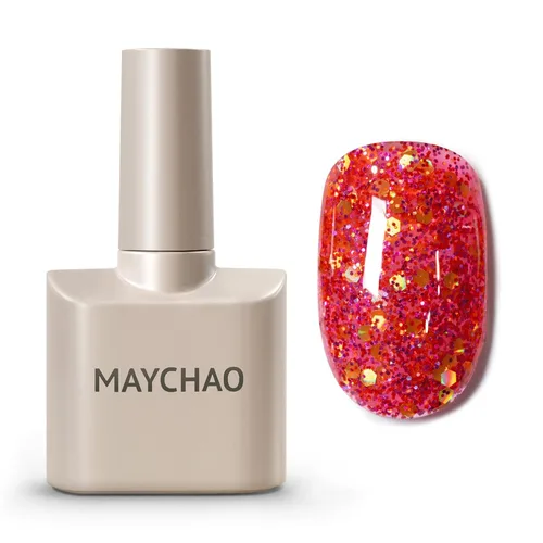 Miniatura 16 de MAYCHAO Esmalte de uñas de gel con purpurina de oro rosa de 0.5 fl oz, 1 esmalte de gel de oro rosa brillante, esmalte de uñas LED UV, arte de uñas