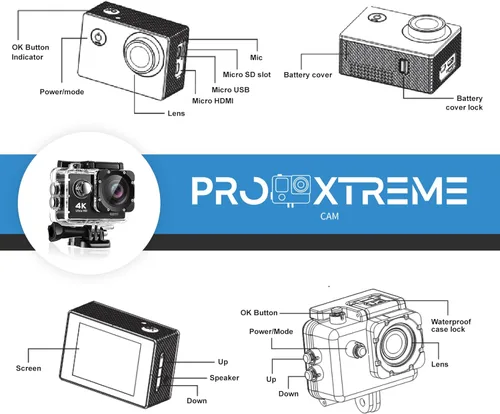Miniatura 8 de Cámara de acción Pro Xtreme 4K – Cámara de video impermeable Ultra HD con Wi-Fi, lente gran angular de 170°, estabilización de imagen, múltiples