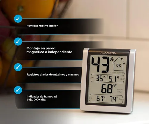 Miniatura 2 de 00613 Monitor de humedad con termómetro interior, higrómetro digital e indicador de humedad