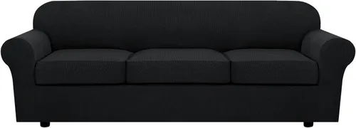 H.VERSAILTEX 4 fundas de sofá elásticas para 3 fundas de cojín para muebles de sala de estar (funda base más 3 fundas de cojín de asiento), tela