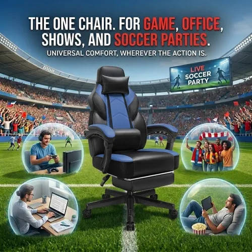 Miniatura 4 de Silla de videojuegos para adultos, silla de juegos con reposapiés, silla de computadora grande y alta con soporte lumbar de masaje, capacidad