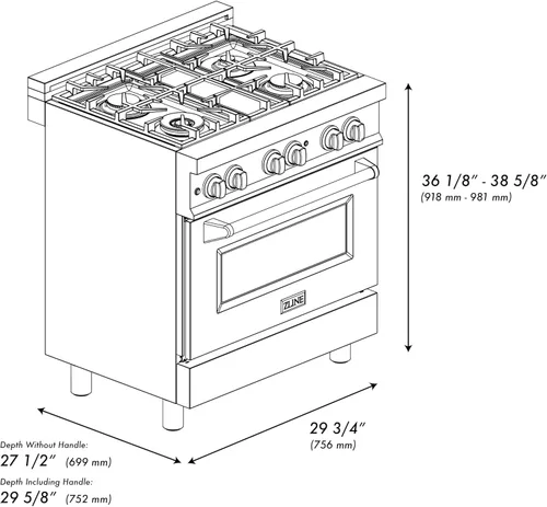 Miniatura 9 de ZLINE RA-RM-30 Rango de combustible dual Legacy de 30 pulgadas y 4.0 pies cúbicos con placa de gas de 4 quemadores y horno de convección eléctrico