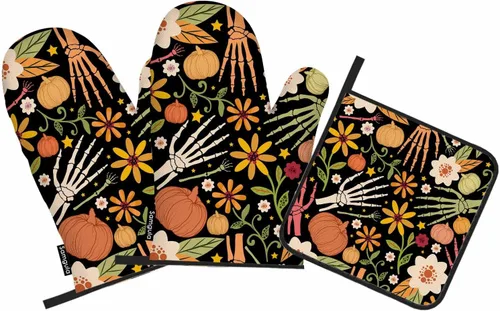 Miniatura 15 de Juego de manoplas de horno y soportes para ollas de piña, frutas tropicales, arte exótico hawaiano, resistente al calor, 3 piezas para cocinar