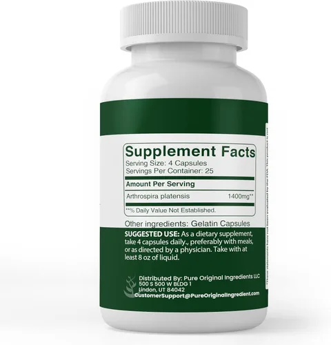 Miniatura 2 de PURE ORIGINAL INGREDIENTS Espirulina (100 Cápsulas) Rica en Ficocianina, Pura