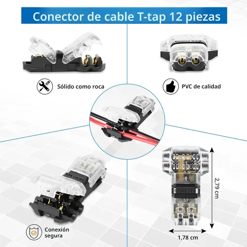 Miniatura 7 de Cable de extensión LED AWG de calibre 22 de 65.6 pies y 12 conectores de cable de 3 vías, conector en T de bajo voltaje, conectores de cable