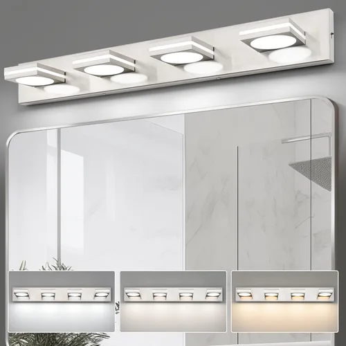 Miniatura 13 de OKELI Lámpara LED de tocador de baño de 3 luces, accesorios de iluminación de pared de baño modernos dorados sobre espejo (3CCT, 3000K-6000K)
