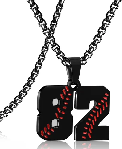 Miniatura 38 de SKQIR Colgante de número de jersey de béisbol para hombres y niños - Cadena de acero inoxidable para atletas - Negro