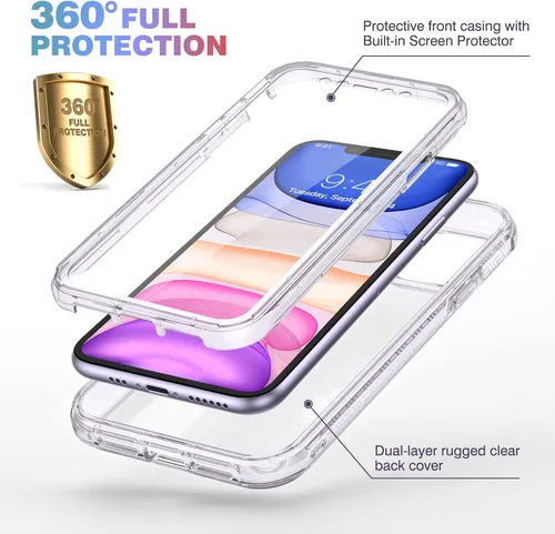 Miniatura 2 de Diaclara - Funda compatible con iPhone 11, carcasa resistente de cuerpo completo con protector de pantalla integrado sensible al tacto y Transparente