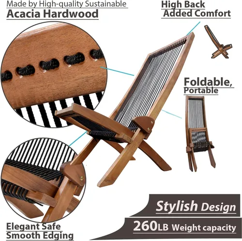 Miniatura 4 de Sillas plegables de madera plegable para patio, silla plegable de madera maciza de acacia, fácil montaje, sillas para fogata para interiores y Silla