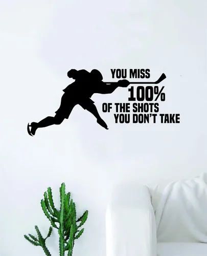 Calcomanía de pared de jugador de hockey You Miss 100 con cita para dormitorio, hogar, habitación, decoración inspiradora, adolescente,