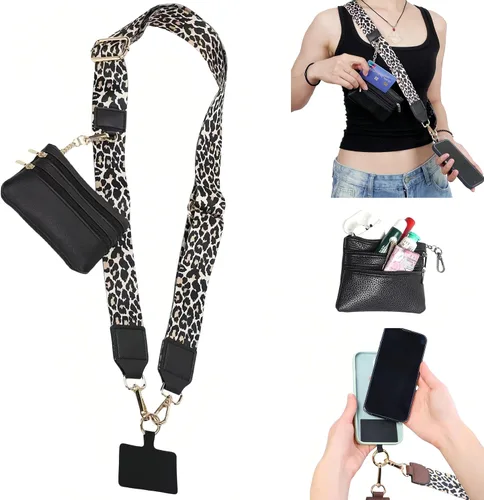 Miniatura 10 de Soporte cruzado para teléfono para mujer, nueva correa de teléfono con bolsa con cremallera, correa cruzada ajustable Negro
