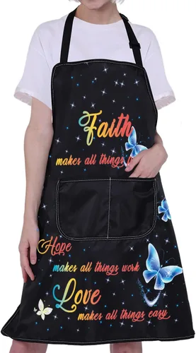 CMNIM Delantales cristianos para regalo religioso, versículos de la Biblia, delantal de cocina cristiana con bolsillos, delantal de cocina Faith