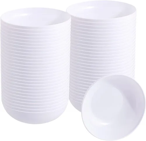 bUCLA Paquete de 50 unidades de cuencos de plástico blanco de 12 oz - Cuencos de salsa de plástico blanco desechables premium resistentes - Ideal