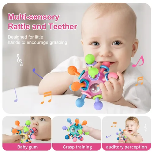 Miniatura 4 de Juguetes de dentición Montessori para bebés de 0-6 y 6-12 meses mordedores para bebés juguetes sensoriales para bebés de 0 3 6 9 12 18 meses