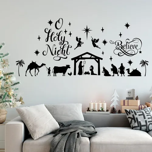 Miniatura 3 de Chinco Calcomanías grandes de decoración de pared con belén de Navidad, calcomanías de vinilo para pared, decoración de Navidad, murales religiosos