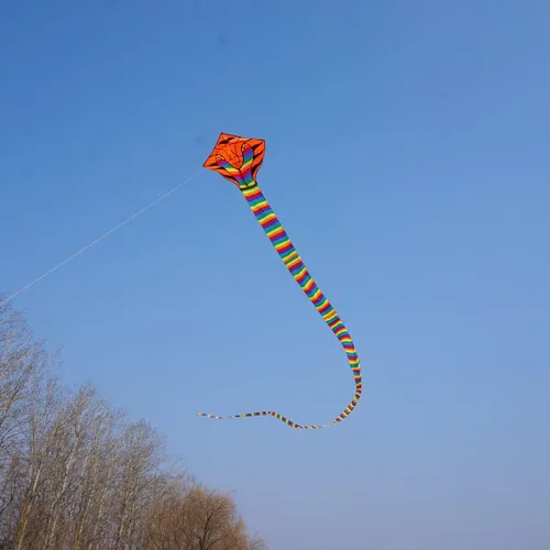 Miniatura 6 de Besra Cometa grande de serpiente cobra de 52 pies, colorida cometa de serpiente de cascabel con colas largas, deportes divertidos al aire libre