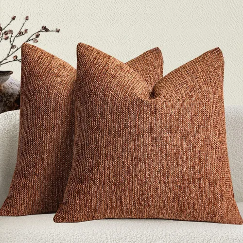 Miniatura 8 de Juego de 2 fundas de almohada decorativas de tela de felpilla con textura para sofá, estilo rústico retro de mediados de siglo, 18 x 18 pulgadas