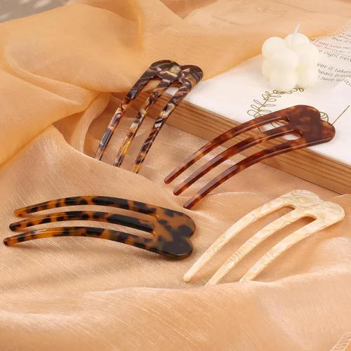Miniatura 7 de Horquillas francesas grandes para mujer, 4 piezas de horquillas de pelo francés en forma de U, pinzas de pelo francés únicas de 3 puntas, tenedores